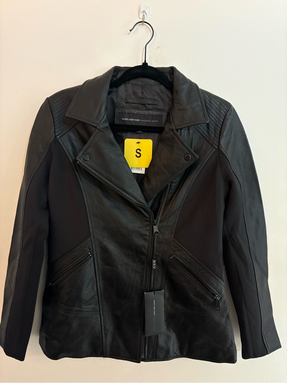 Marc New York Black Leather Asymmetric Moto Jacket - Women's